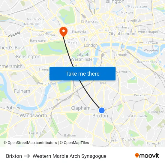 Brixton to Western Marble Arch Synagogue map
