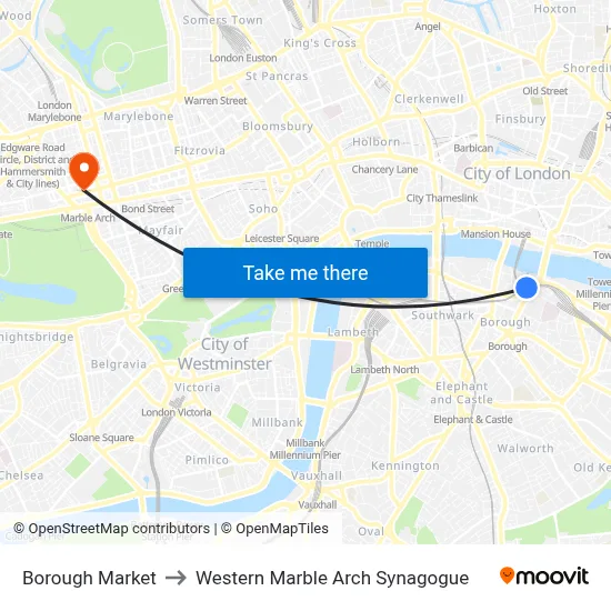 Borough Market to Western Marble Arch Synagogue map