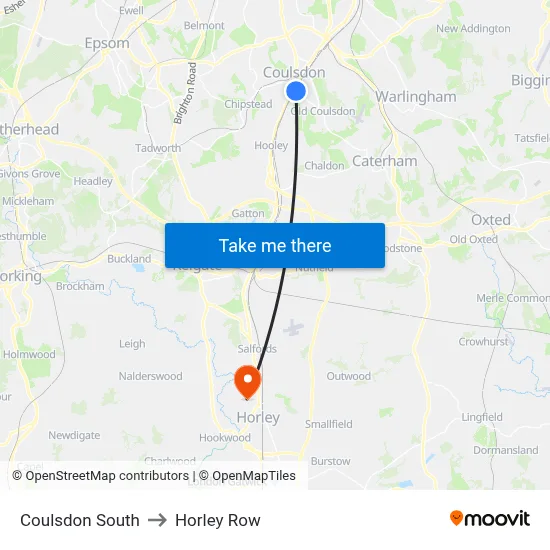 Coulsdon South to Horley Row map