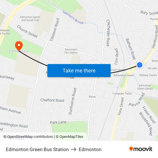 Edmonton Green Bus Station to Edmonton map