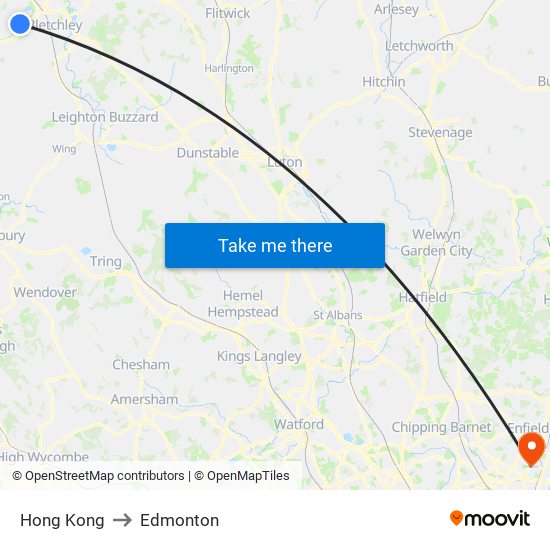 Hong Kong to Edmonton map