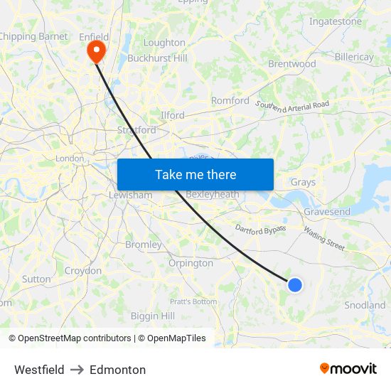 Westfield to Edmonton map