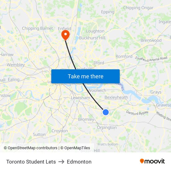 The Toronto to Edmonton map