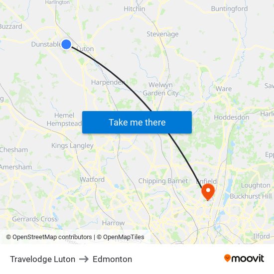 Travelodge Luton to Edmonton map