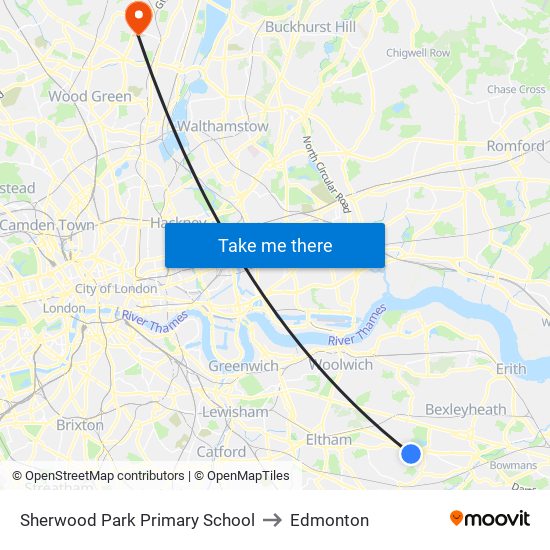 Sherwood Park Primary School to Edmonton map