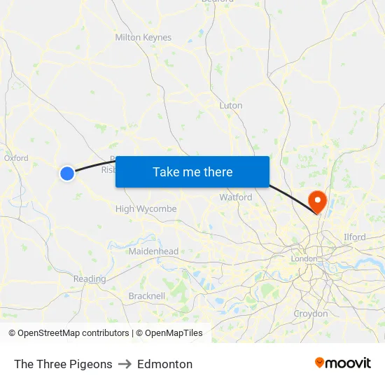 The Three Pigeons to Edmonton map