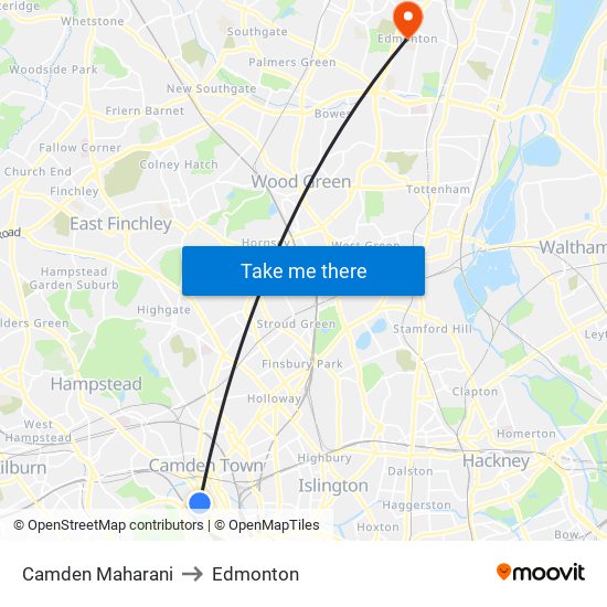 Camden Maharani to Edmonton map