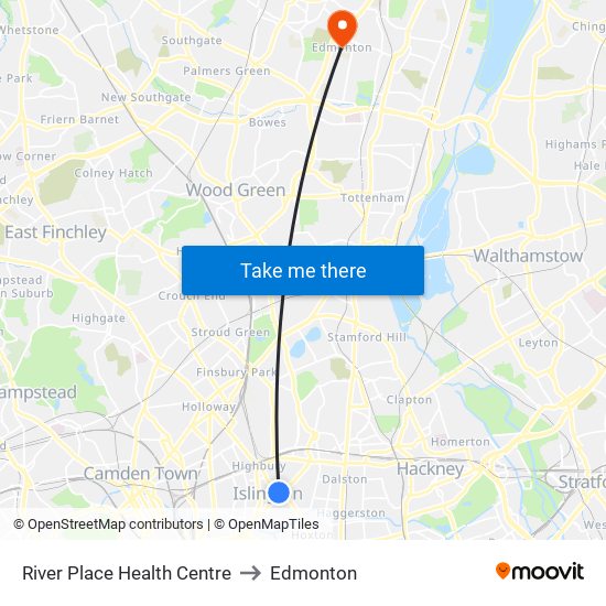 River Place Health Centre to Edmonton map
