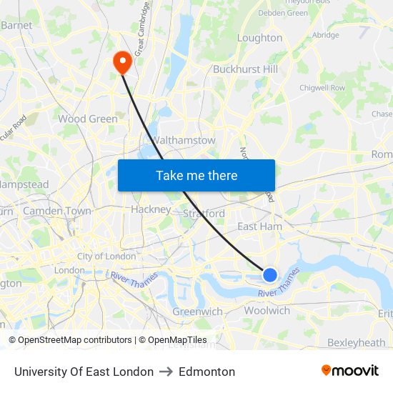 University Of East London to Edmonton map