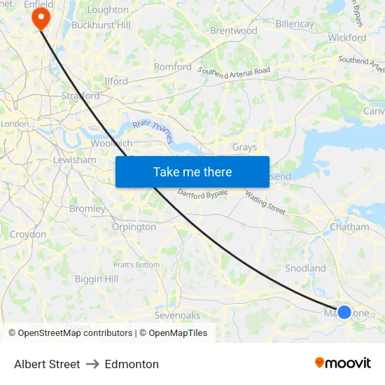 Albert Street to Edmonton map