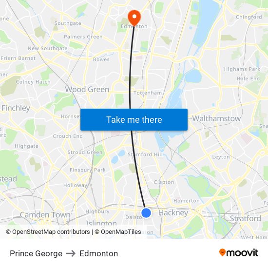 Prince George to Edmonton map