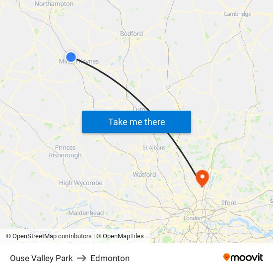 Ouse Valley Park to Edmonton map