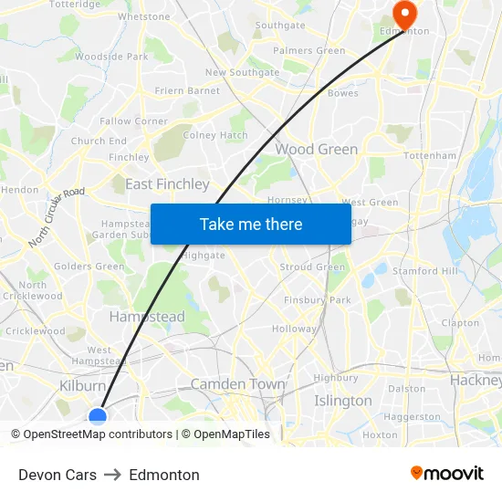 Devon Minicars to Edmonton map
