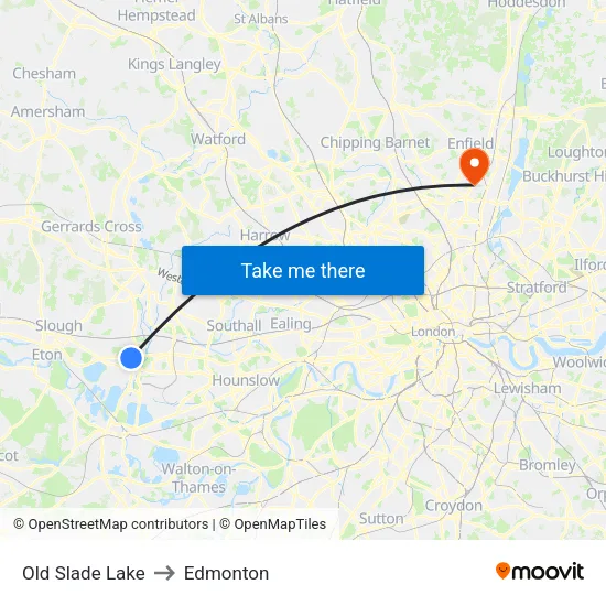 Old Slade Lake to Edmonton map