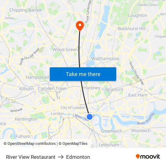 River View Restaurant to Edmonton map