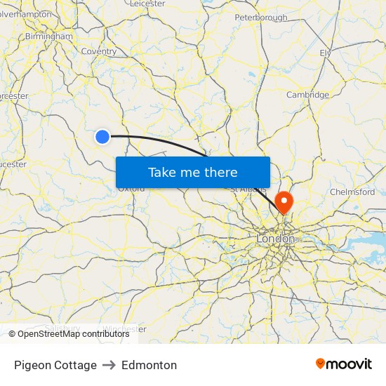 Pigeon Cottage to Edmonton map