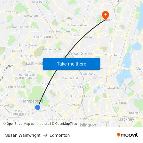 Susan Wainwright to Edmonton map