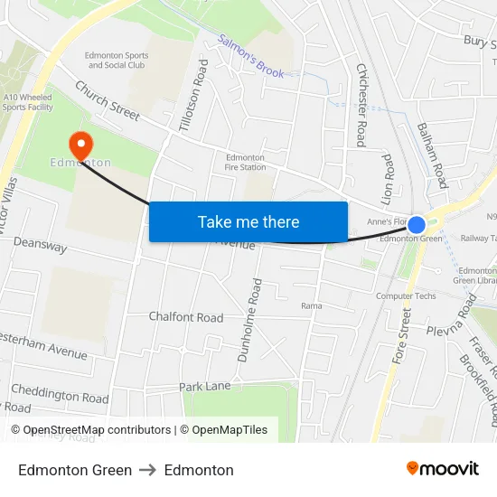 Edmonton Green to Edmonton map