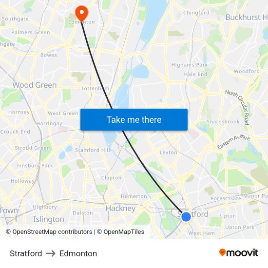 Stratford to Edmonton map