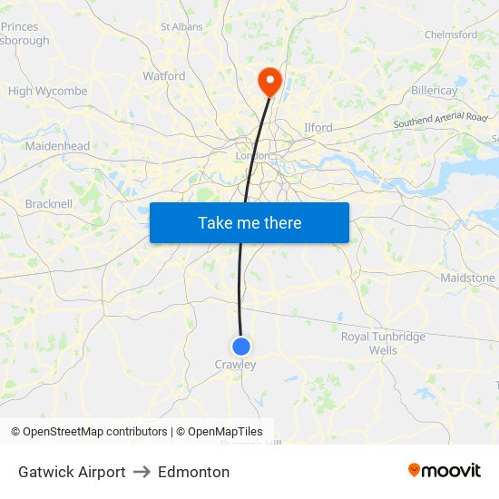 Gatwick Airport to Edmonton map