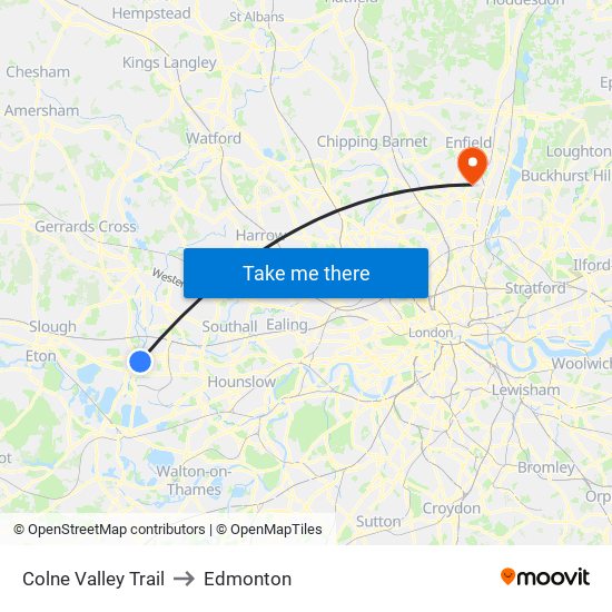 Colne Valley Trail to Edmonton map