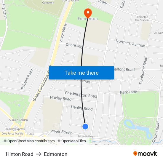 Hinton Road to Edmonton map