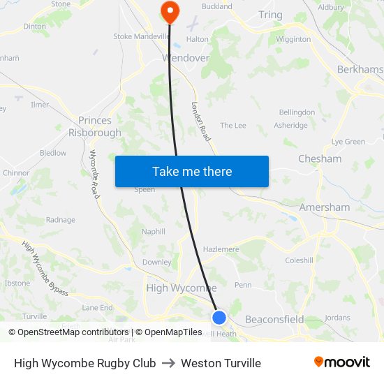 High Wycombe Rugby Club to Weston Turville map