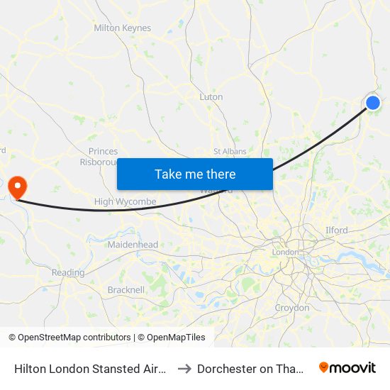 Hilton London Stansted Airport to Dorchester on Thames map