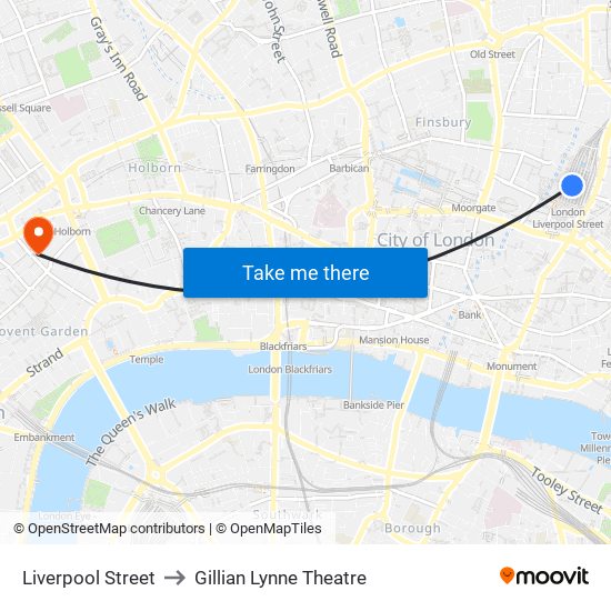 Liverpool Street to Gillian Lynne Theatre map