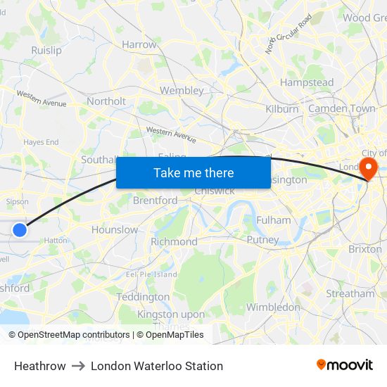 Heathrow to London Waterloo Station map