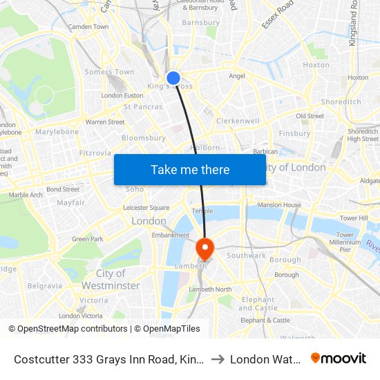 Costcutter 333 Grays Inn Road, Kings Cross, London, Wc1x 8px to London Waterloo Station map