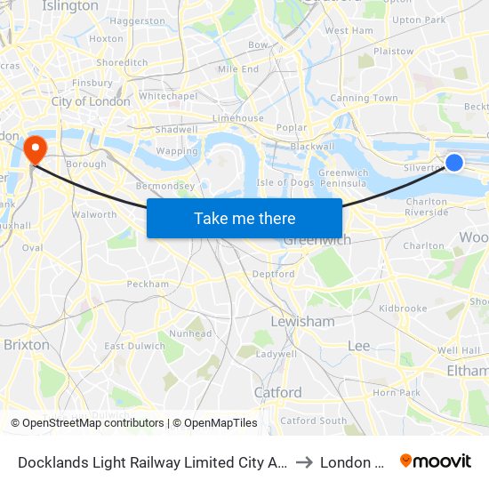 Docklands Light Railway Limited  City Airport Hartmann Rd, North Woolwich, London, E16  2ds to London Waterloo Station map