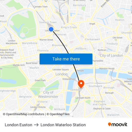 London Euston to London Waterloo Station map