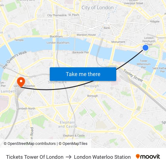 Tickets Tower Of London to London Waterloo Station map