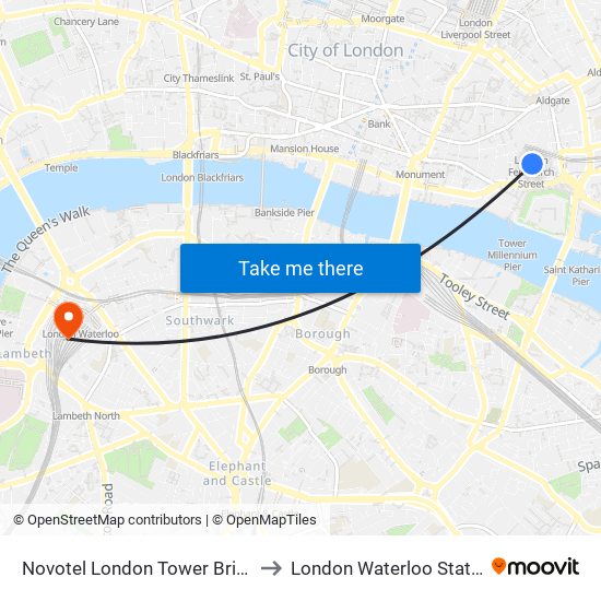 Novotel London Tower Bridge to London Waterloo Station map