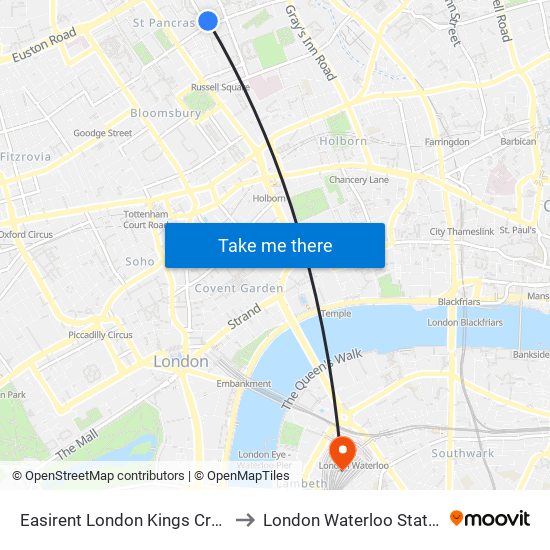 Easirent London Kings Cross to London Waterloo Station map