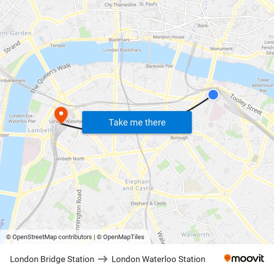 London Bridge Station to London Waterloo Station map