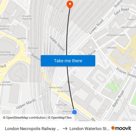 London Necropolis Railway Station to London Waterloo Station map