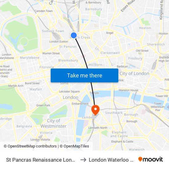 St Pancras Renaissance London Hotel to London Waterloo Station map