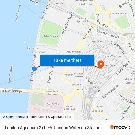 London Aquarium 2x1 to London Waterloo Station map