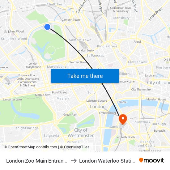 London Zoo Main Entrance to London Waterloo Station map