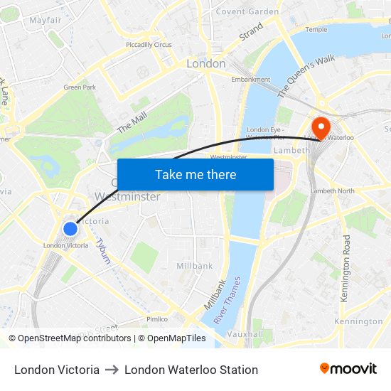 London Victoria to London Waterloo Station map