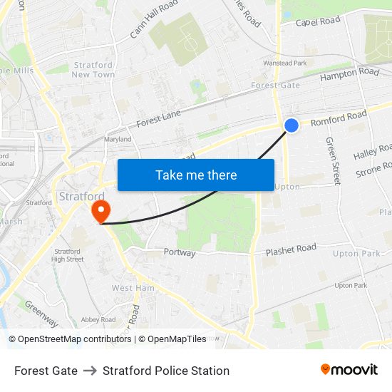 Forest Gate to Stratford Police Station map