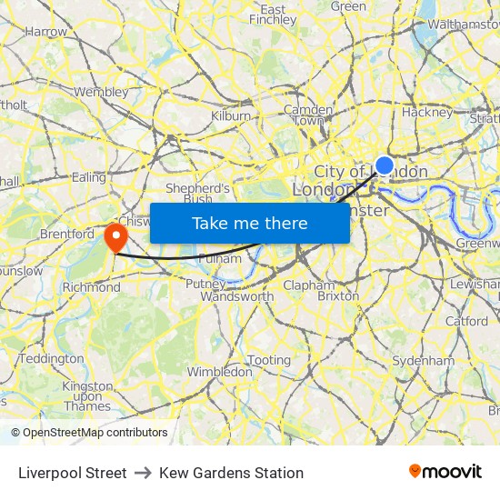 Liverpool Street City Of London To Kew Gardens Station Kew With Public Transportation