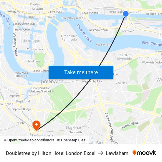Doubletree By Hilton Hotel London Excel to Lewisham map