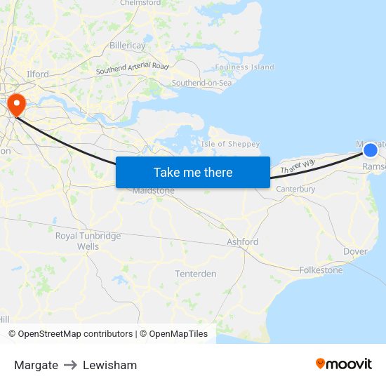 Margate to Lewisham map
