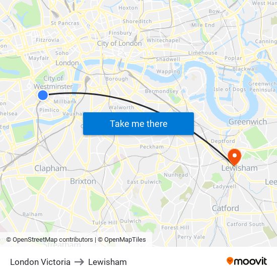 London Victoria to Lewisham map