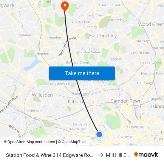 Station Food & Wine 314 Edgware Road, Paddington, London, W2   1dy to Mill Hill East Station map