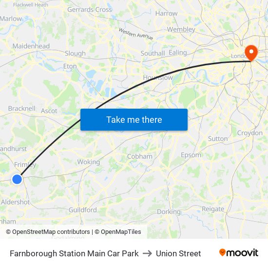 Farnborough Station Main Car Park to Union Street map