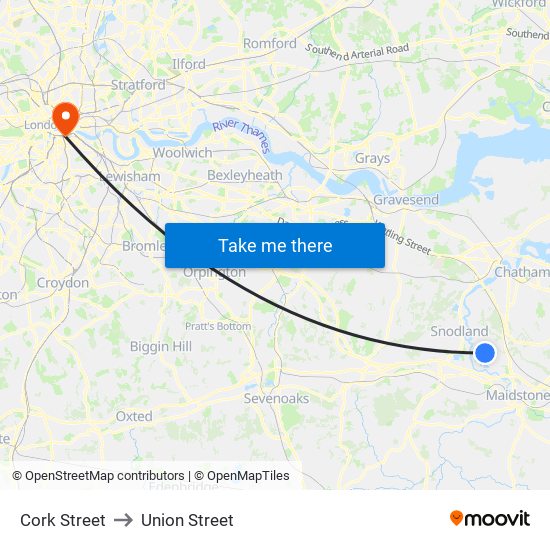 Cork Street to Union Street map